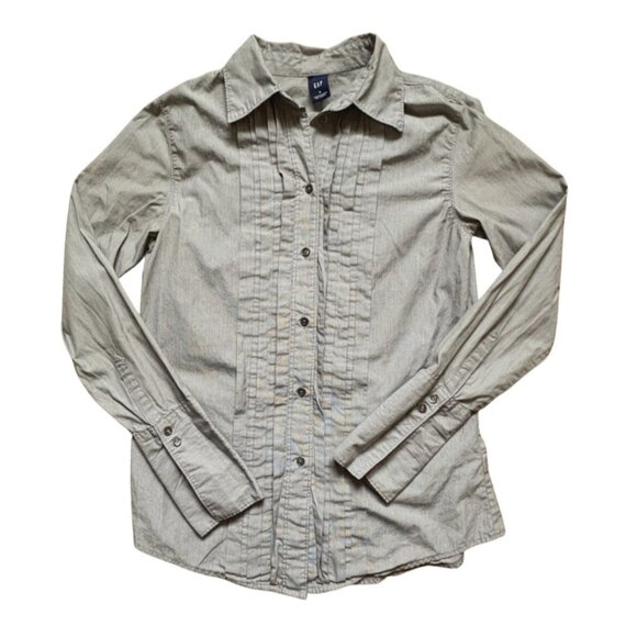 Gap Womens Button Front Pleated, Collared Shirt-Gray-4-GUC - Picture 1 of 6